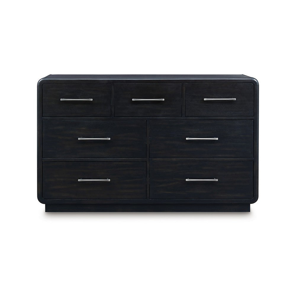 Ashley Robeck Wide Dresser | 7 Drawer | Black 64’’ | Silver Metal Handles BM328279