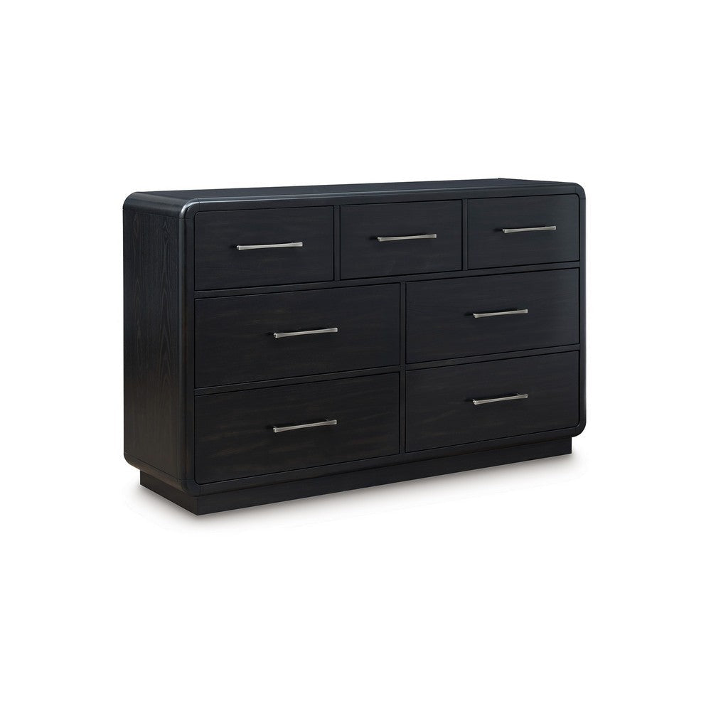 Ashley Robeck Wide Dresser | 7 Drawer | Black 64’’ | Silver Metal Handles BM328279