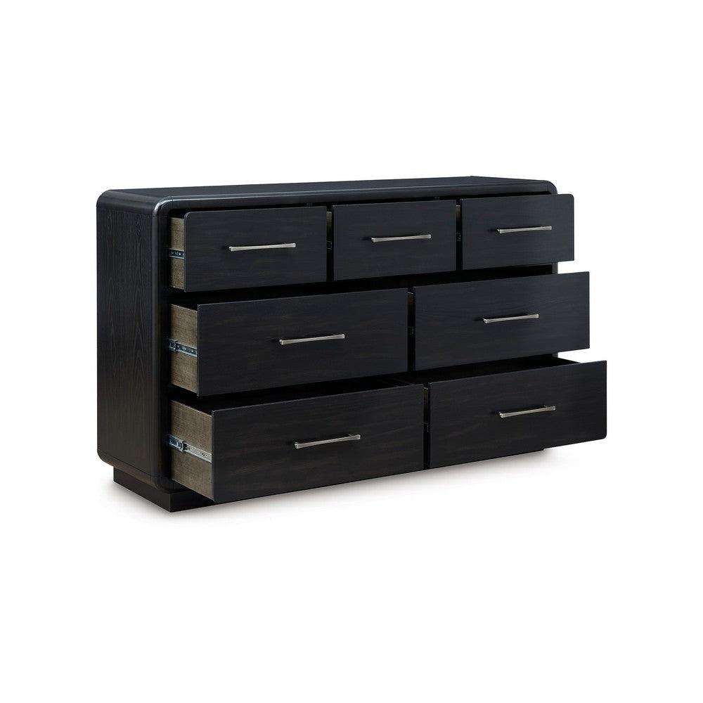 Ashley Robeck Wide Dresser | 7 Drawer | Black 64’’ | Silver Metal Handles BM328279