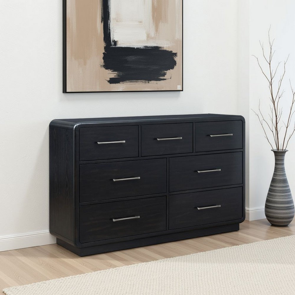 Ashley Robeck Wide Dresser | 7 Drawer | Black 64" | Silver Metal Handles