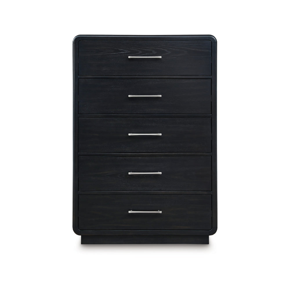 Ashley Robeck Tall Dresser Chest | 5 Drawer Silver Metal Handles | Black 57’’ BM328280