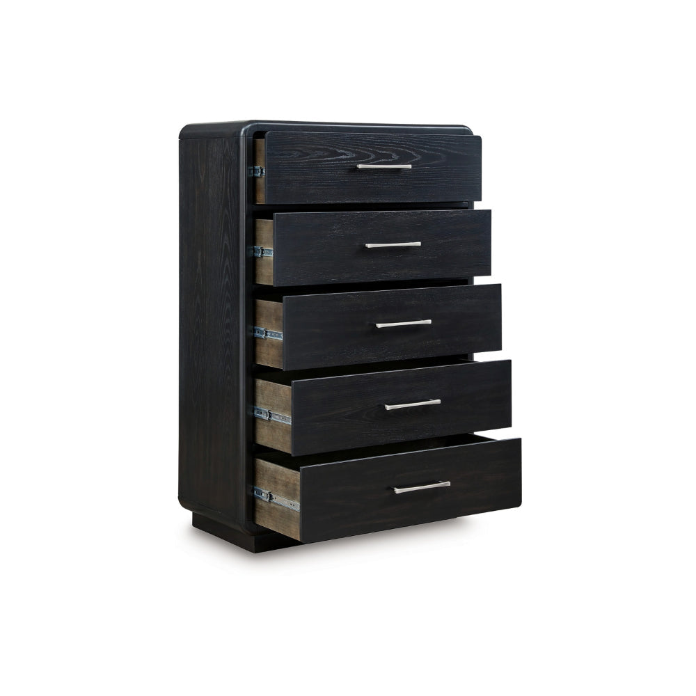 Ashley Robeck Tall Dresser Chest | 5 Drawer Silver Metal Handles | Black 57’’ BM328280