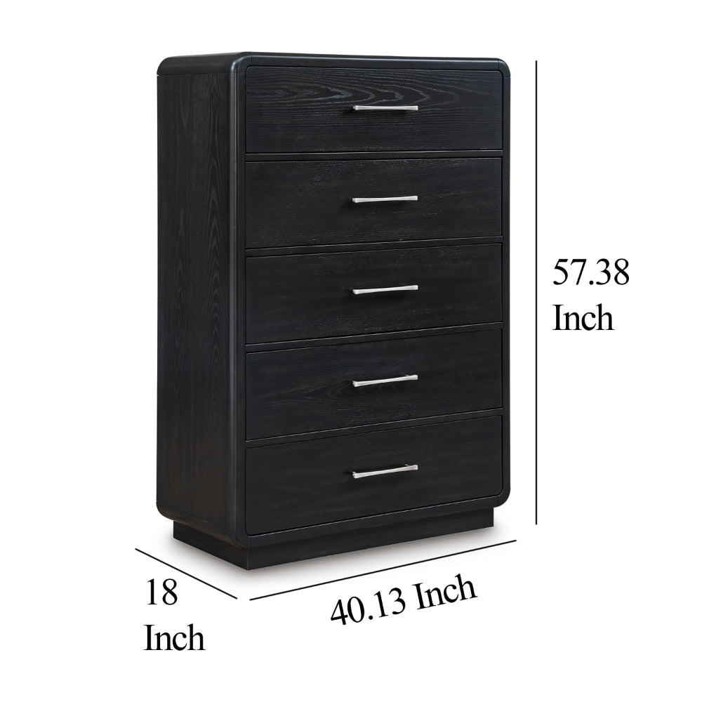 Ashley Robeck Tall Dresser Chest | 5 Drawer Silver Metal Handles | Black 57’’ BM328280