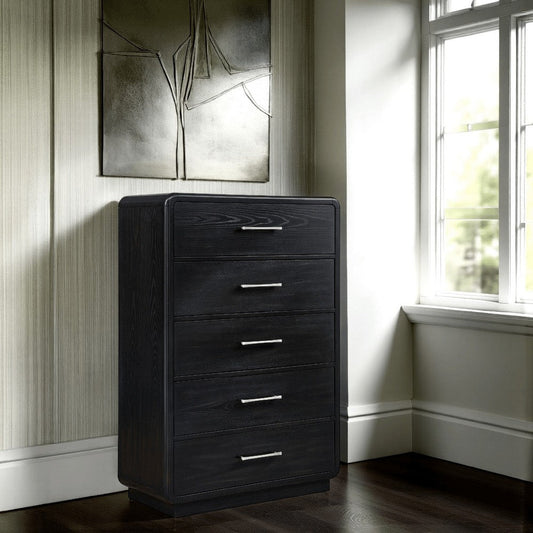 Ashley Robeck Tall Dresser Chest | 5 Drawer Silver Metal Handles | Black 57"