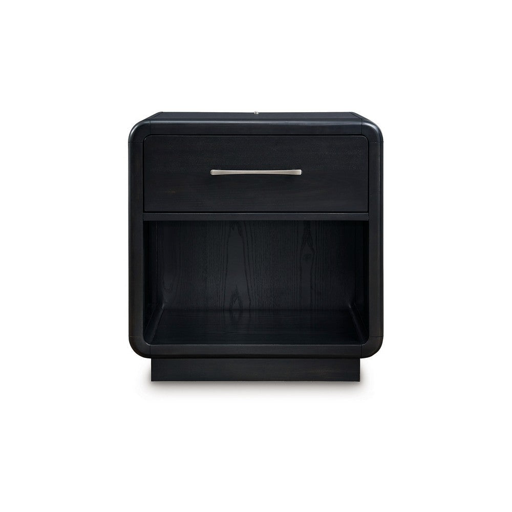 Ashley Robeck Nightstand | 1 Drawer | Black 26’’ | Silver Metal Handles BM328281