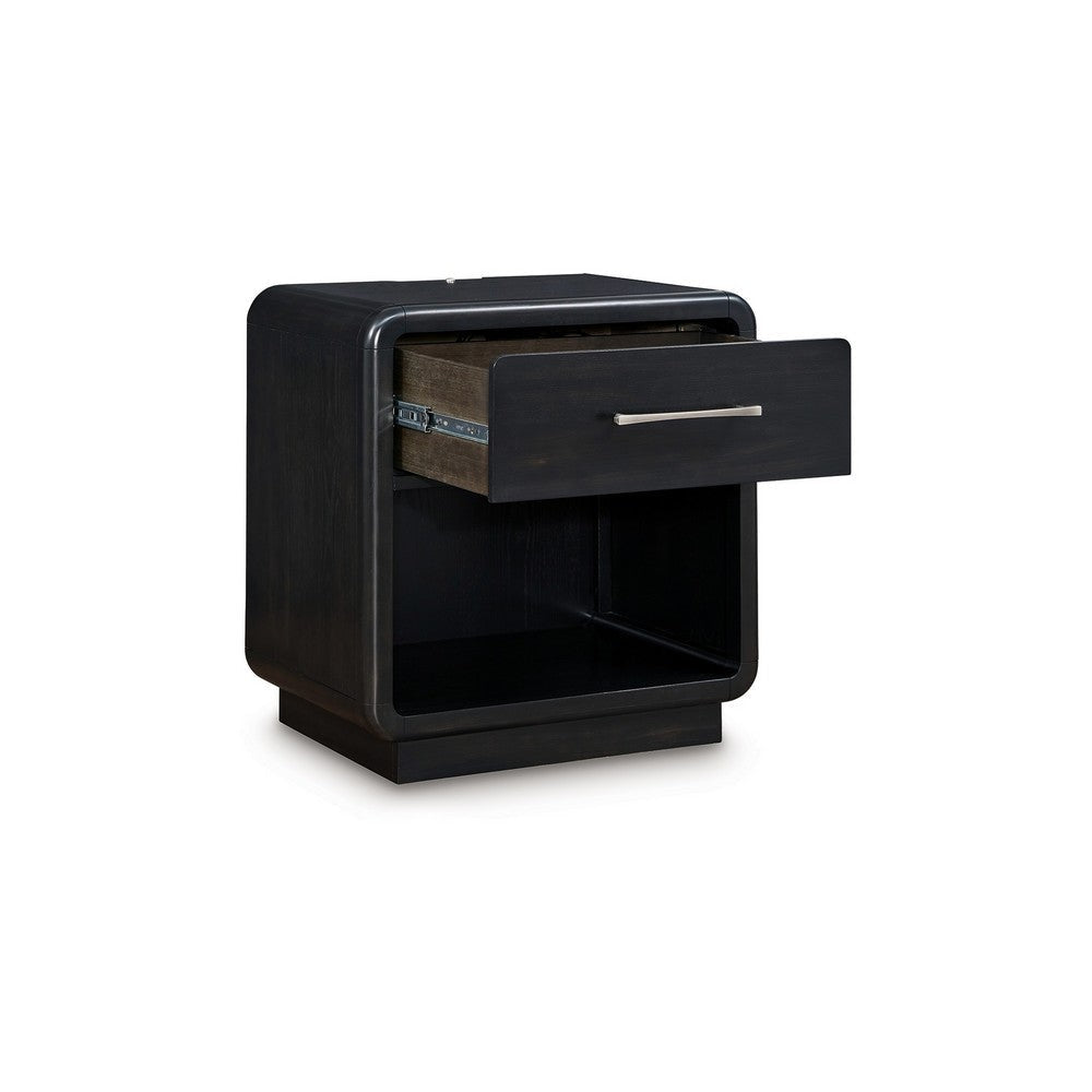 Ashley Robeck Nightstand | 1 Drawer | Black 26’’ | Silver Metal Handles BM328281