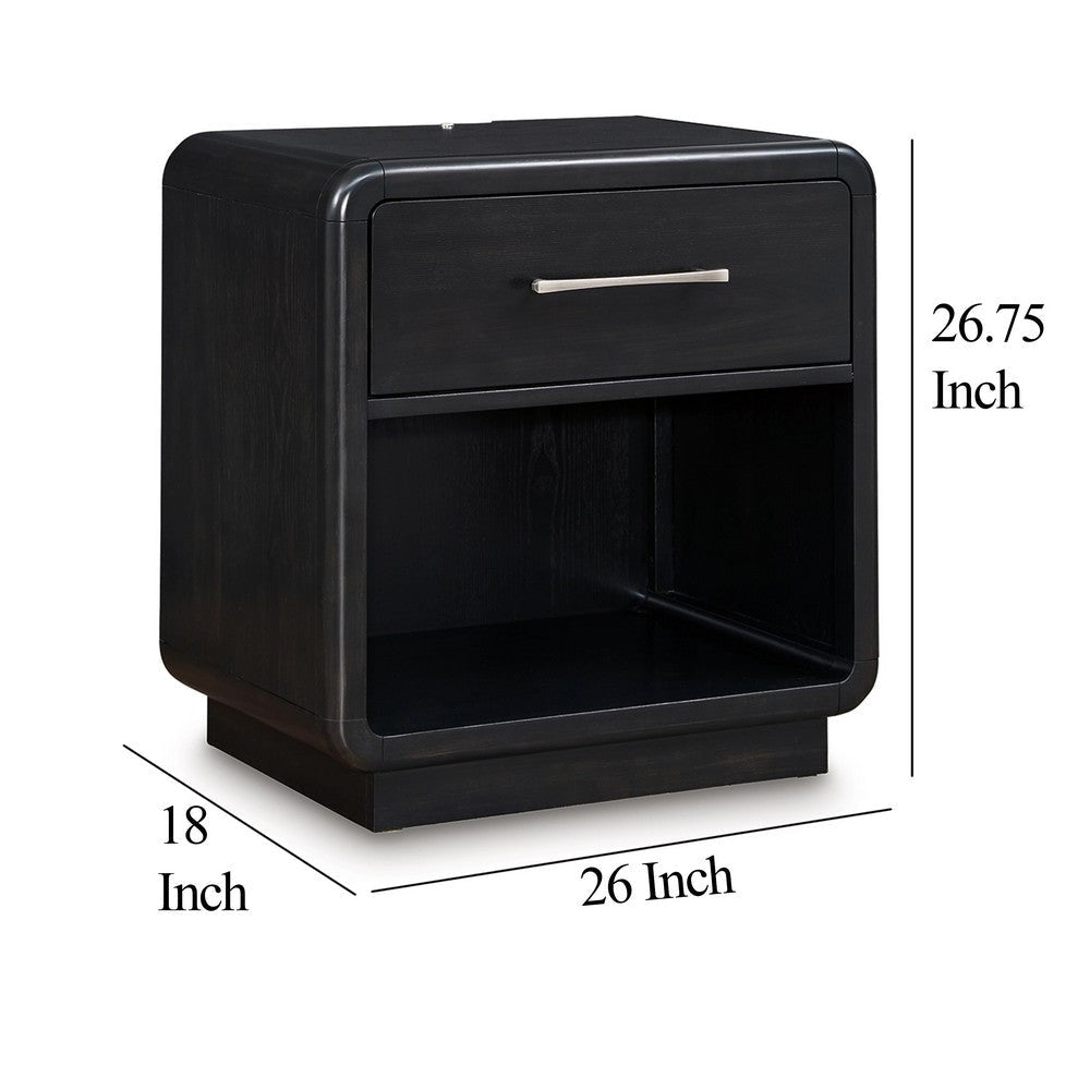 Ashley Robeck Nightstand | 1 Drawer | Black 26’’ | Silver Metal Handles BM328281