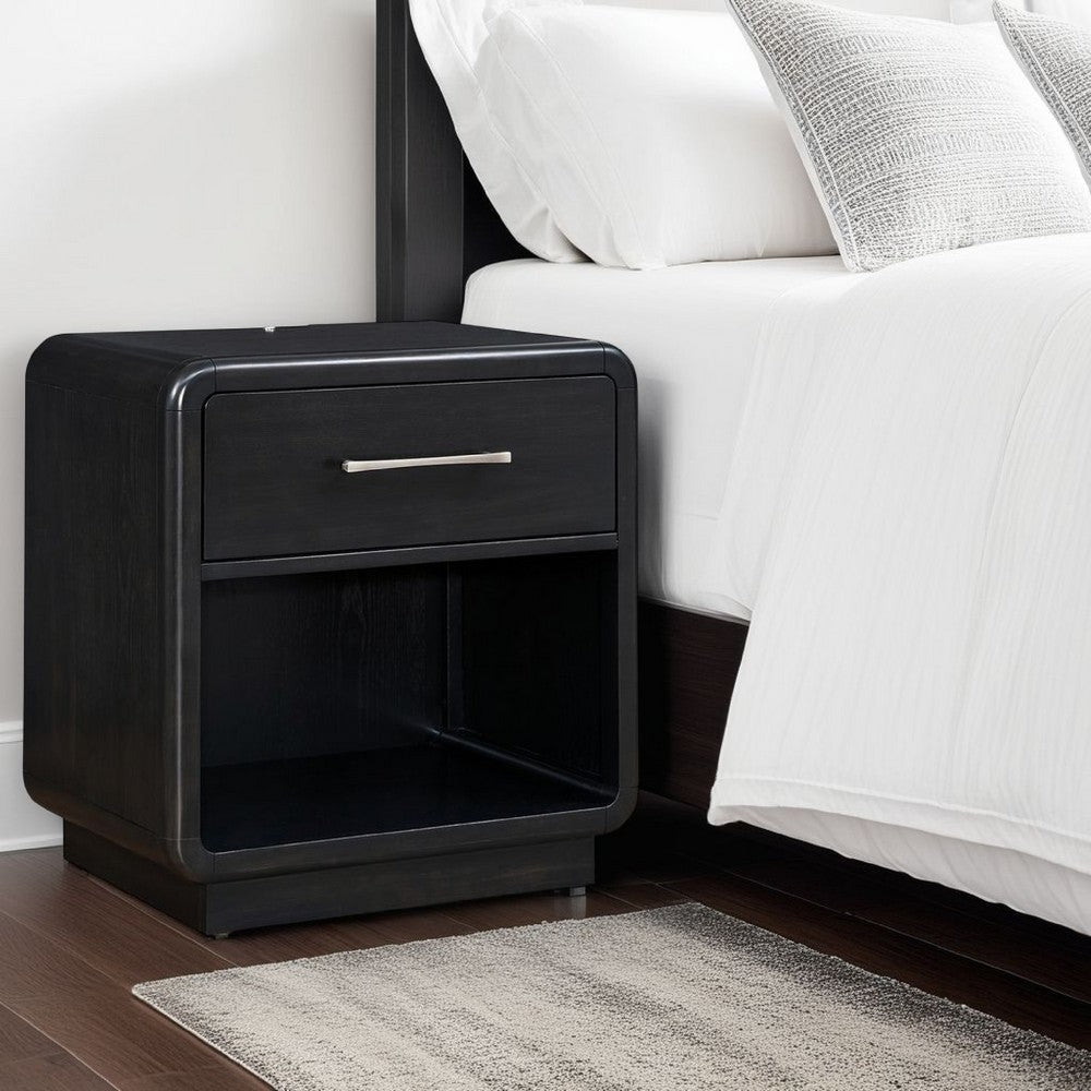 Ashley Robeck Nightstand | 1 Drawer | Black 26" | Silver Metal Handles