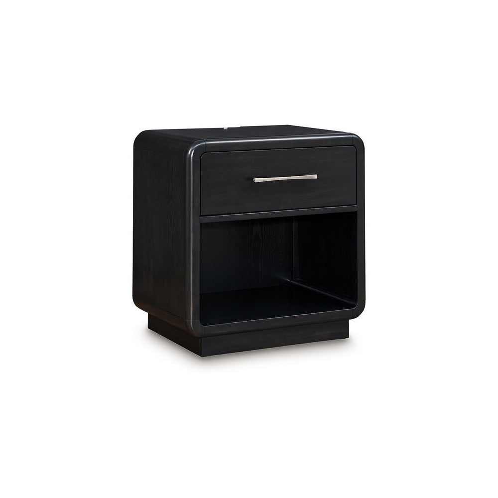 Ashley Robeck Nightstand | 1 Drawer | Black 26’’ | Silver Metal Handles BM328281