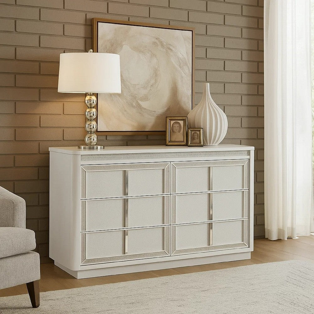 Ashley Canaal Wide Dresser | 6 Drawer | White Solid Wood | 64" | LED Light