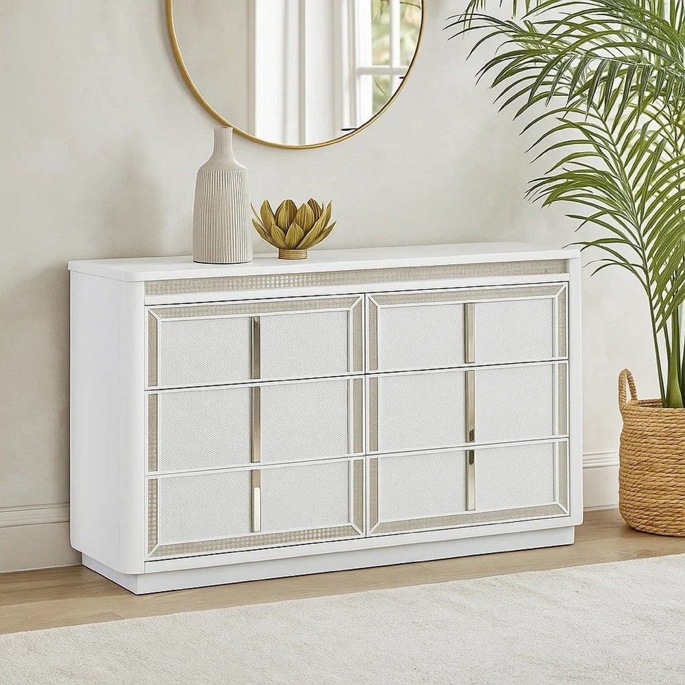 Ashley Canaal Wide Dresser | 6 Drawer | White Solid Wood | 64" | LED Light