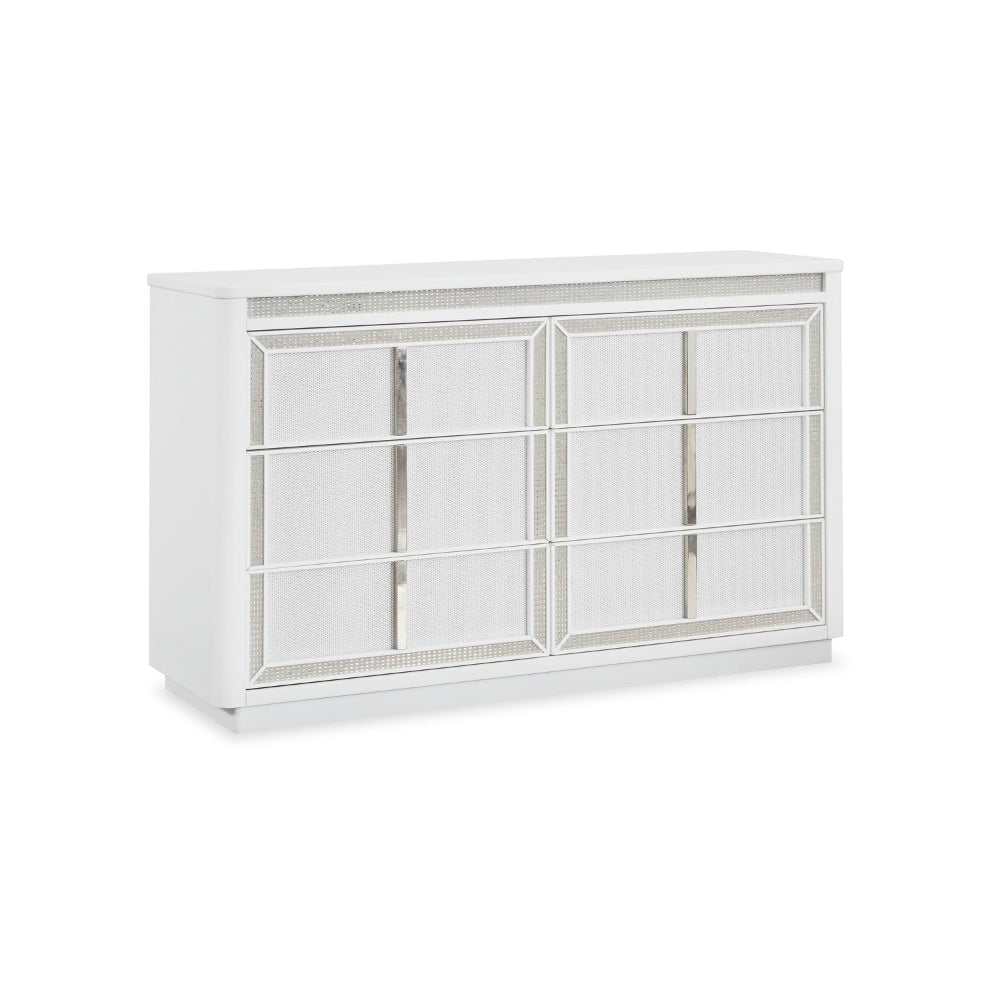 Ashley Canaal Wide Dresser | 6 Drawer | White Solid Wood | 64" | LED Light