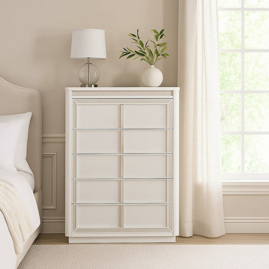 Ashley Canaal Tall Dresser Chest | 5 Drawer | White Finish 58" | LED Light