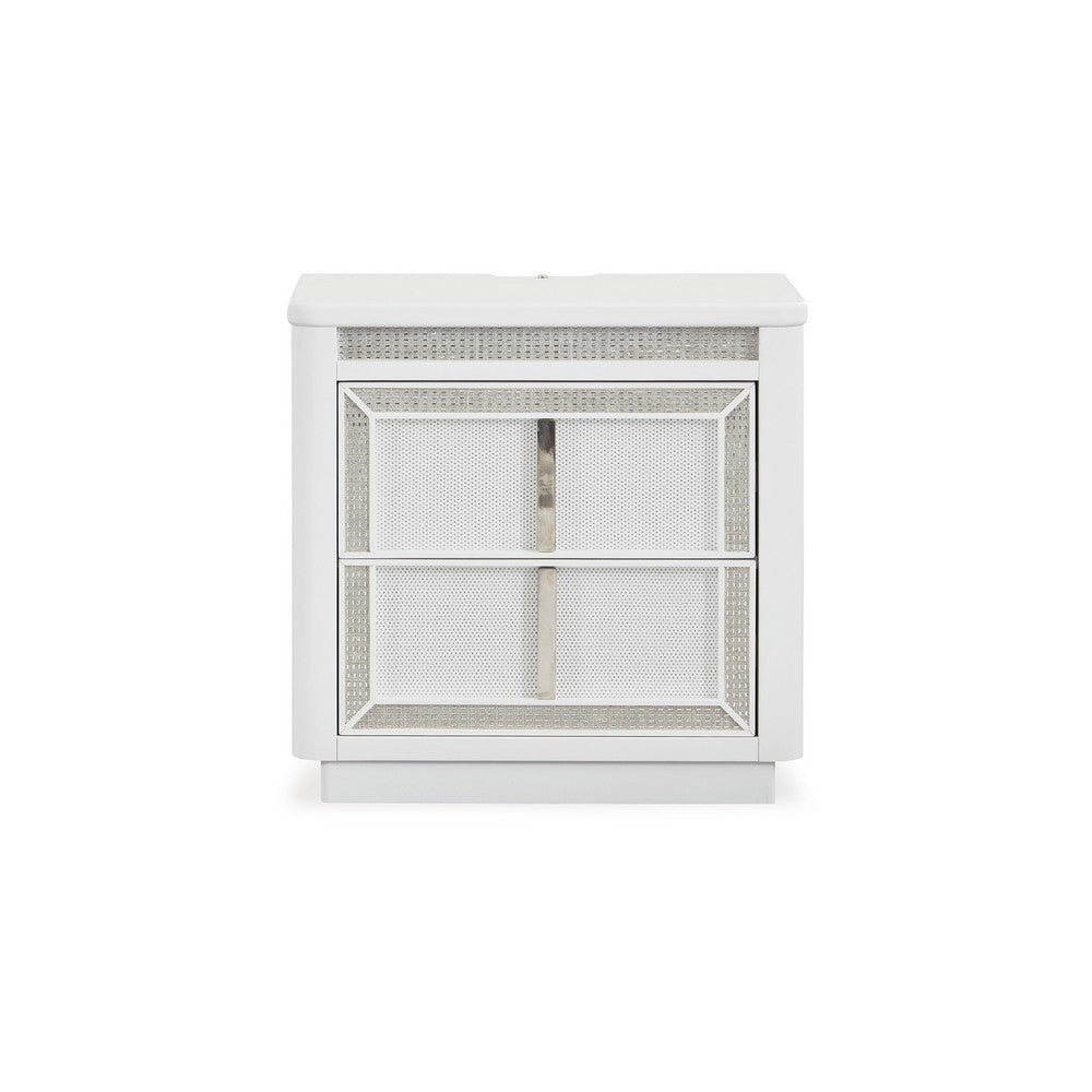 Ashley Canaal Nightstand | 2 Drawer | White Solid Wood | 28’’ | LED Light BM328284