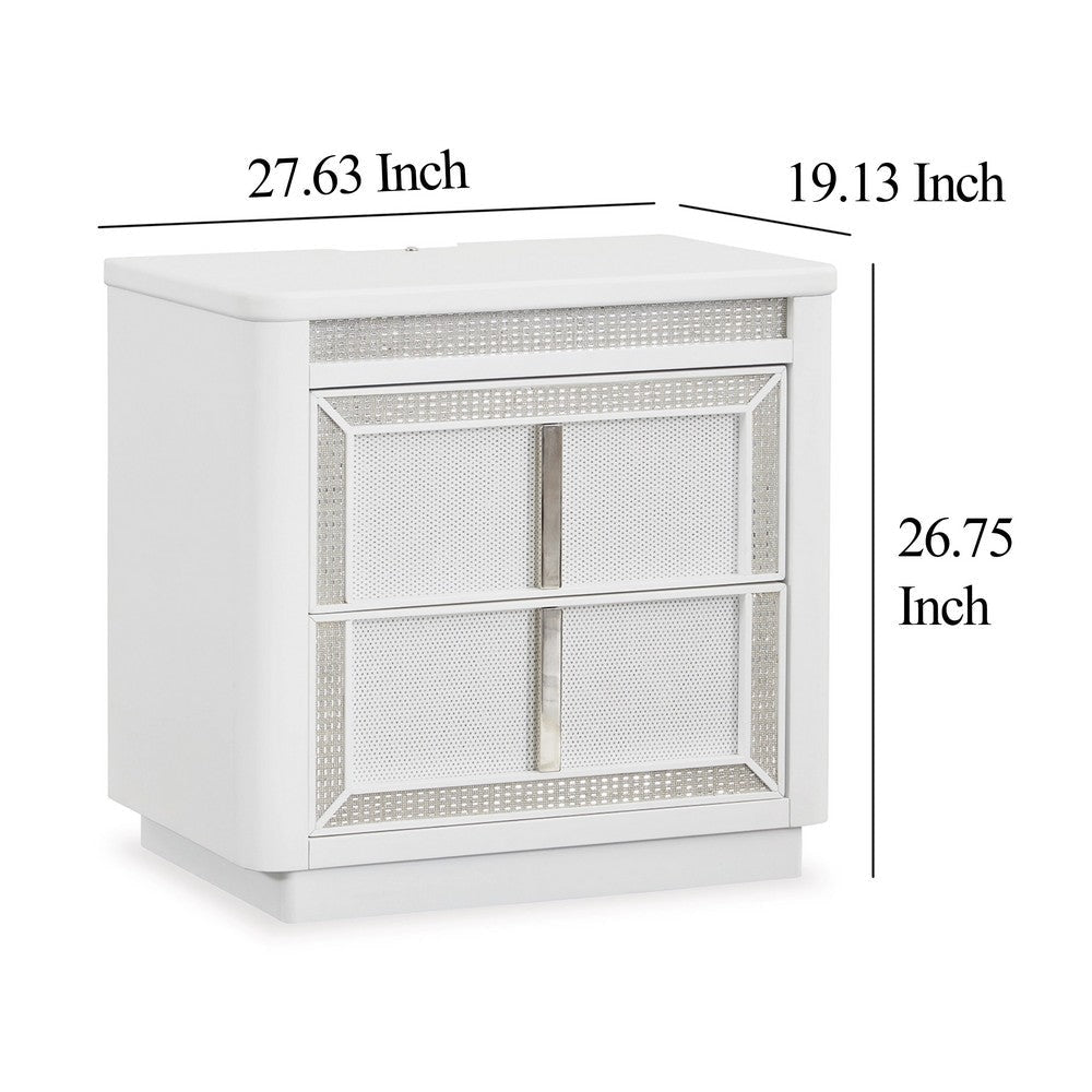 Ashley Canaal Nightstand | 2 Drawer | White Solid Wood | 28’’ | LED Light BM328284