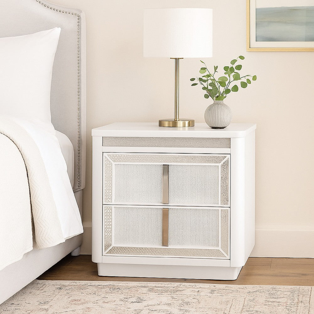 Ashley Canaal Nightstand | 2 Drawer | White Solid Wood | 28" | LED Light