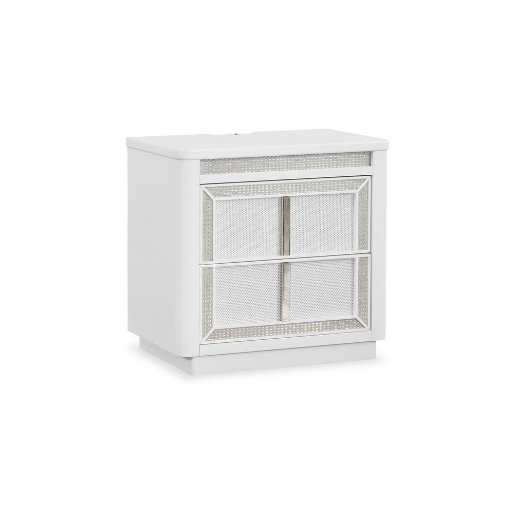 Ashley Canaal Nightstand | 2 Drawer | White Solid Wood | 28’’ | LED Light BM328284