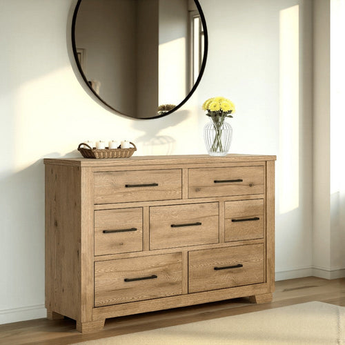 Ashley Dani Wide Dresser | 7 Drawer | Rustic Brown Solid Hardwood | 66"