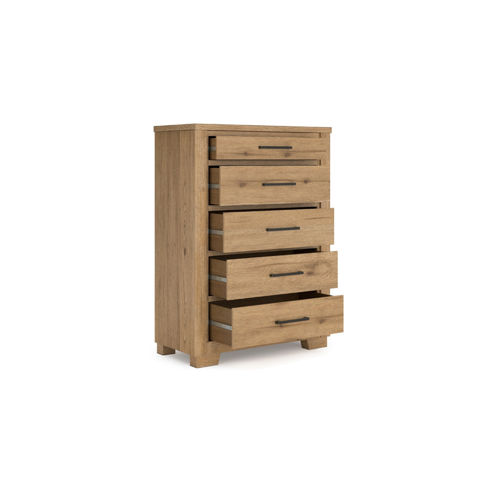 Ashley Dani Tall Dresser Chest | 5 Drawer | 58’’ Rustic Brown Solid Hardwood BM328286