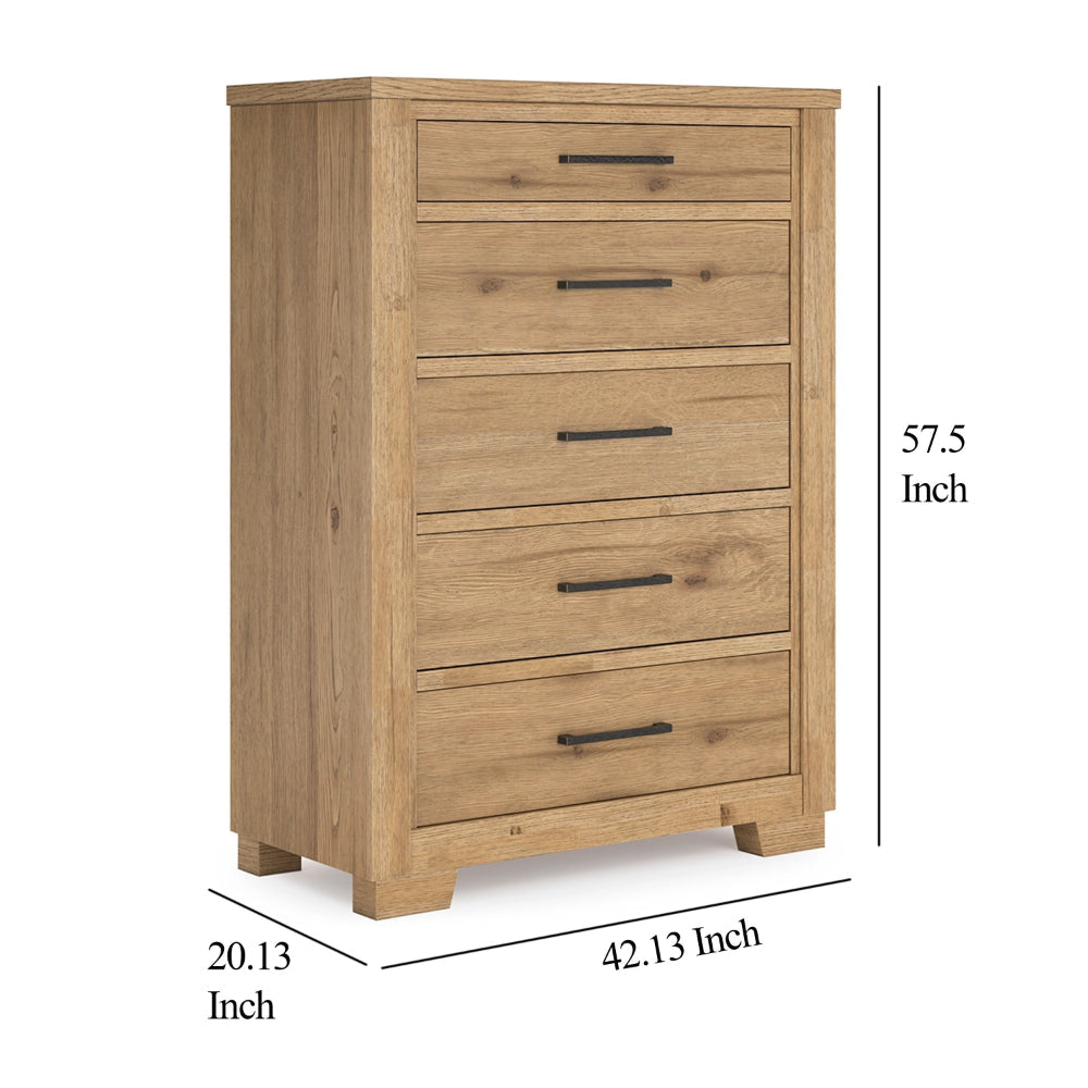 Ashley Dani Tall Dresser Chest | 5 Drawer | 58’’ Rustic Brown Solid Hardwood BM328286