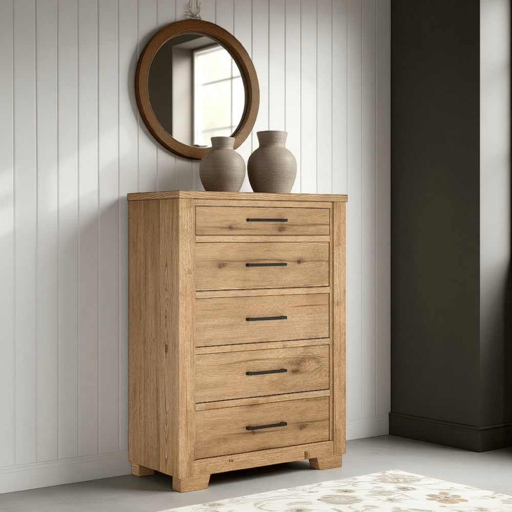 Ashley Dani Tall Dresser Chest | 5 Drawer | 58" Rustic Brown Solid Hardwood