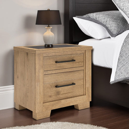 Ashley Dani Nightstand with 2 Drawers | 29" | Rustic Brown Solid Hardwood