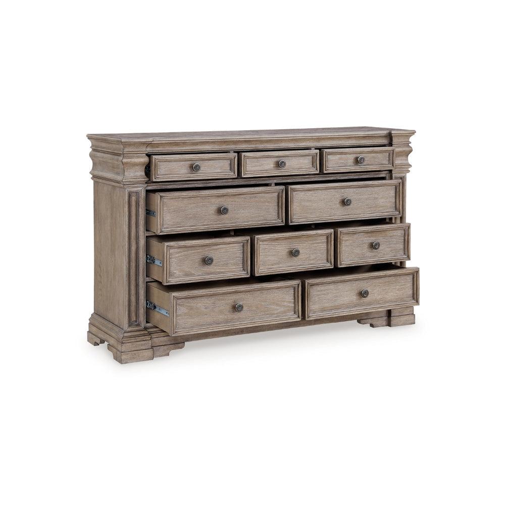 Ashley Blaie Wide Dresser | 10 Drawer | 68’’ Taupe Brown Solid Hardwood BM328288