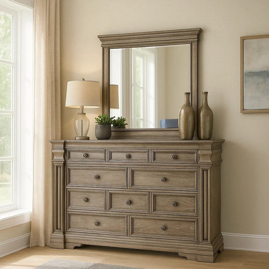 Ashley Blaie Wide Dresser | 10 Drawer | 68" Taupe Brown Solid Hardwood