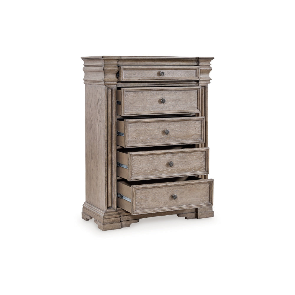 Ashley Blaie Tall Dresser Chest | 5 Drawer | 68’’ Taupe Brown Solid Hardwood BM328289