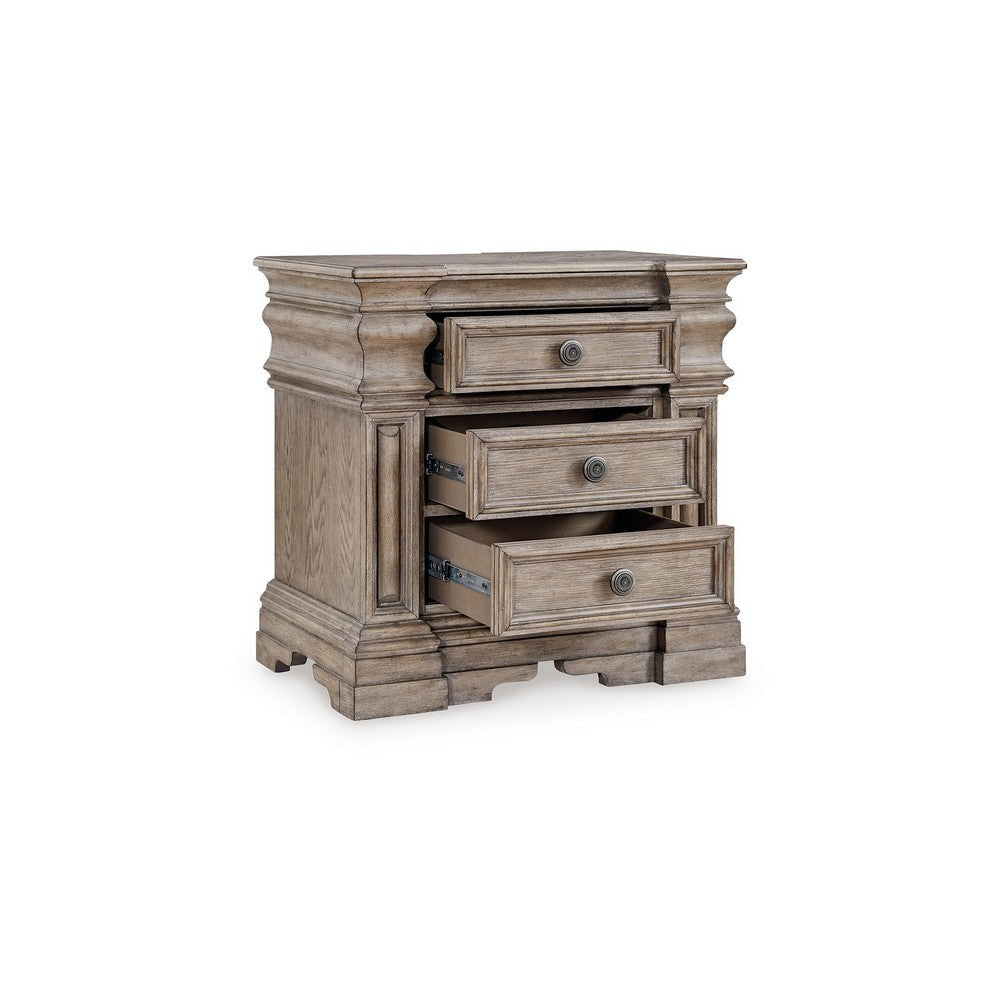 Ashley Blaie Nightstand | 3 Drawer | 29’’ | Taupe Brown Solid Hardwood Finish BM328290