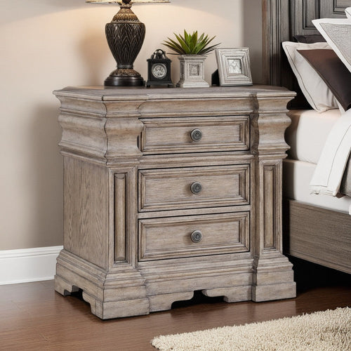 Ashley Blaie Nightstand | 3 Drawer | 29" | Taupe Brown Solid Hardwood Finish