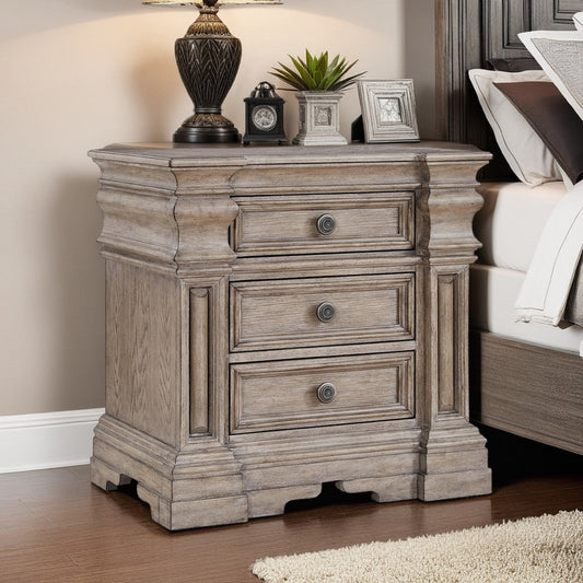 Ashley Blaie Nightstand | 3 Drawer | 29" | Taupe Brown Solid Hardwood Finish