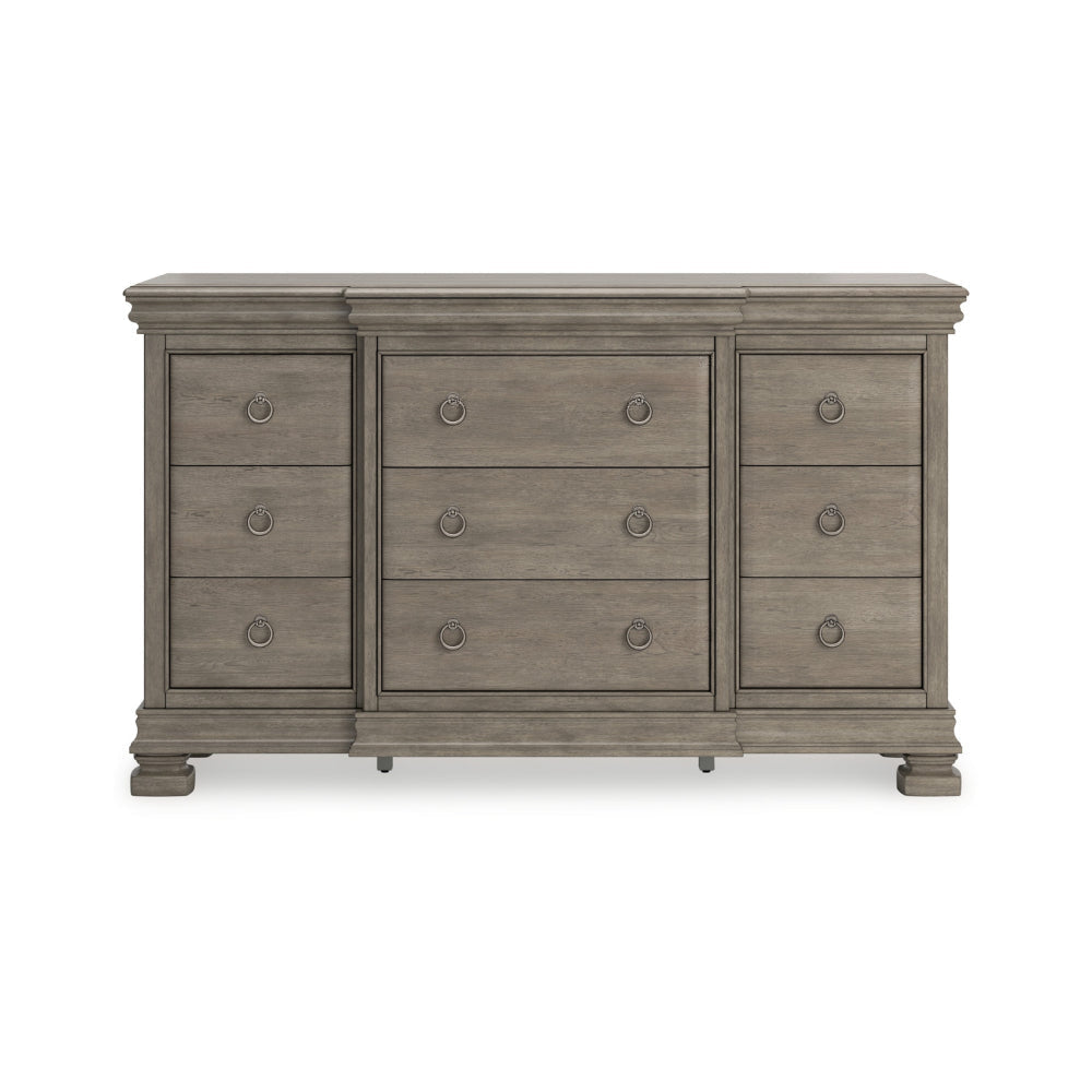 Ashley Orny Wide Dresser | 9 Drawers | 69’’ | Gray Solid Hardwood Finish BM328291