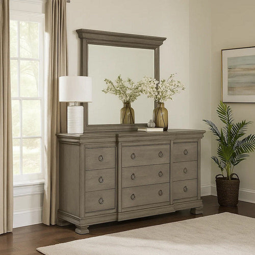 Ashley Orny Wide Dresser | 9 Drawers | 69" | Gray Solid Hardwood Finish