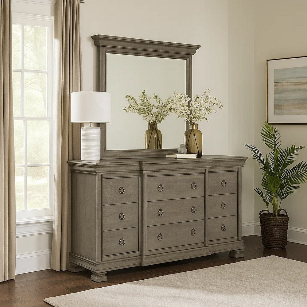 Ashley Orny Wide Dresser | 9 Drawers | 69" | Gray Solid Hardwood Finish