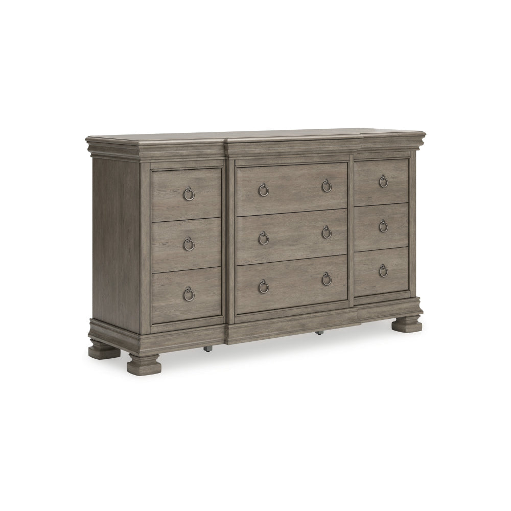 Ashley Orny Wide Dresser | 9 Drawers | 69" | Gray Solid Hardwood Finish
