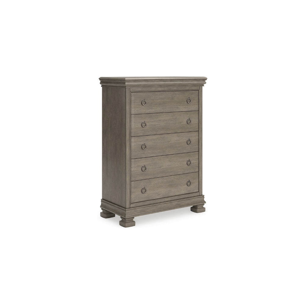 Ashley Orny Tall Dresser Chest | 5 Drawer | 58" | Light Gray Solid Hardwood