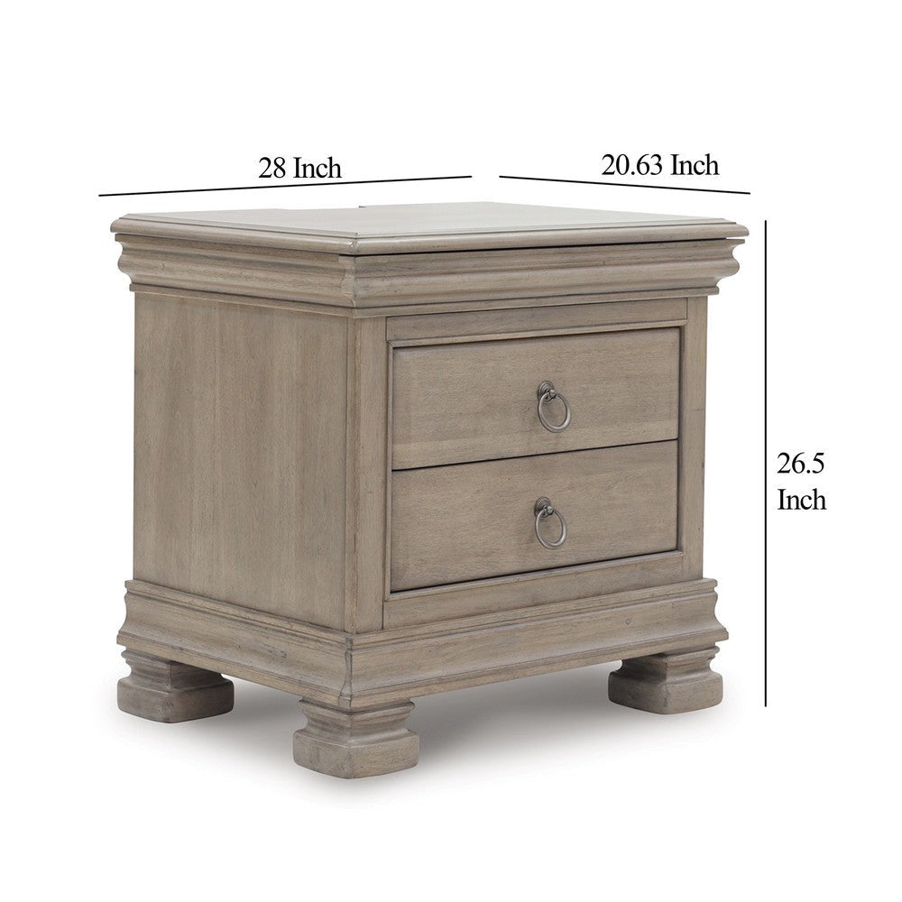 Ashley Orny Nightstand | 3 Drawer | 28’’ | Light Gray Solid Hardwood Finish BM328293