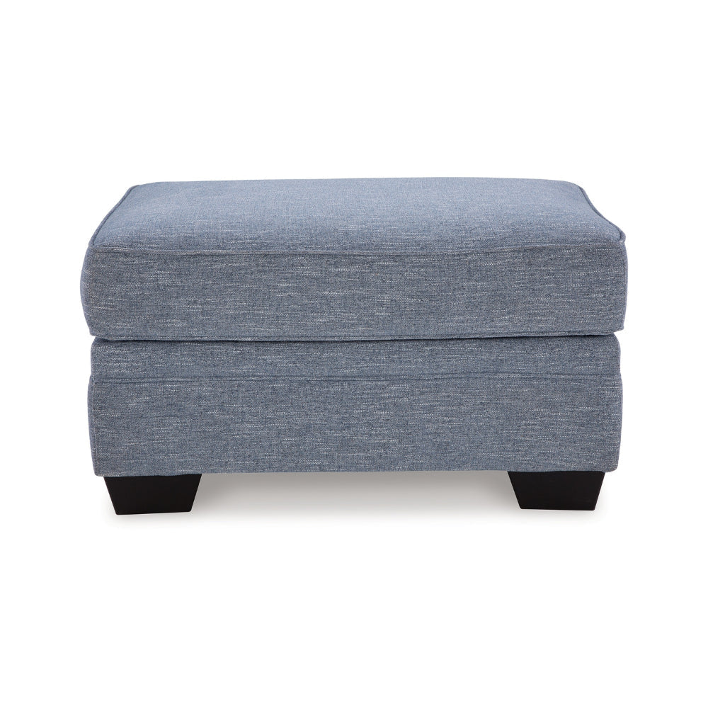 Ashley Sano Ottoman | Denim Blue Polyester | Soft Cushions | Black Wood | 38’’ BM328296