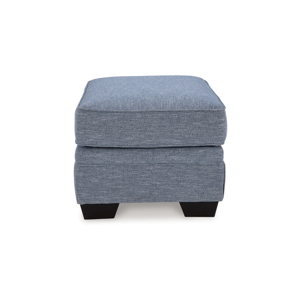 Ashley Sano Ottoman | Denim Blue Polyester | Soft Cushions | Black Wood | 38’’ BM328296