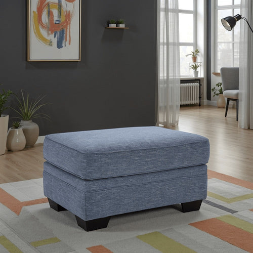 Ashley Sano Ottoman | Denim Blue Polyester | Soft Cushions | Black Wood | 38"