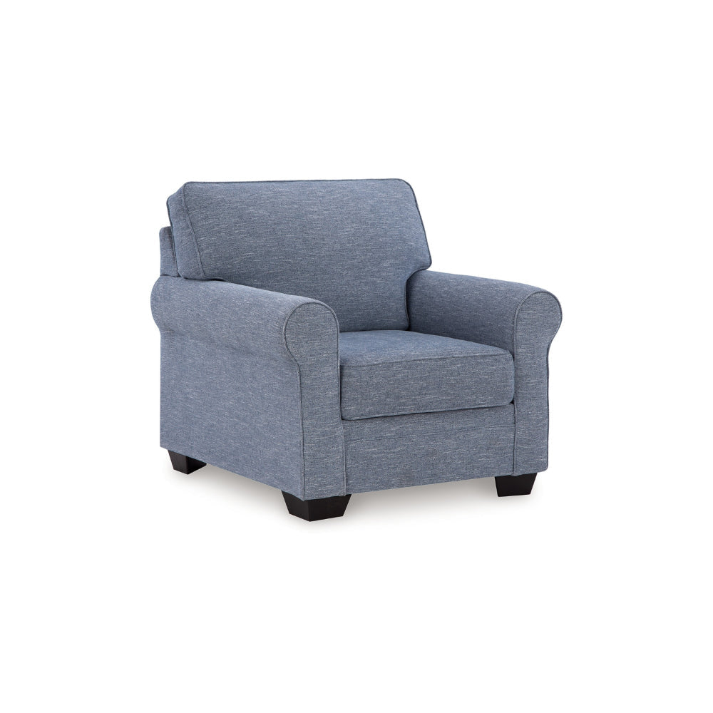 Ashley Sano Chair | Denim Blue Polyester | Soft Cushioning | Black Wood Frame