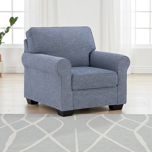 Ashley Sano Chair | Denim Blue Polyester | Soft Cushioning | Black Wood Frame