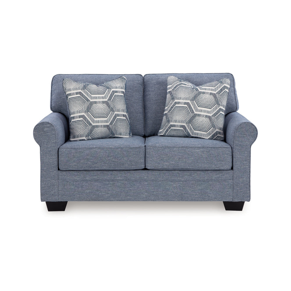 Ashley Sano Loveseat | Denim Blue Polyester | 2 Accent Throw Pillows | 63’’ BM328298