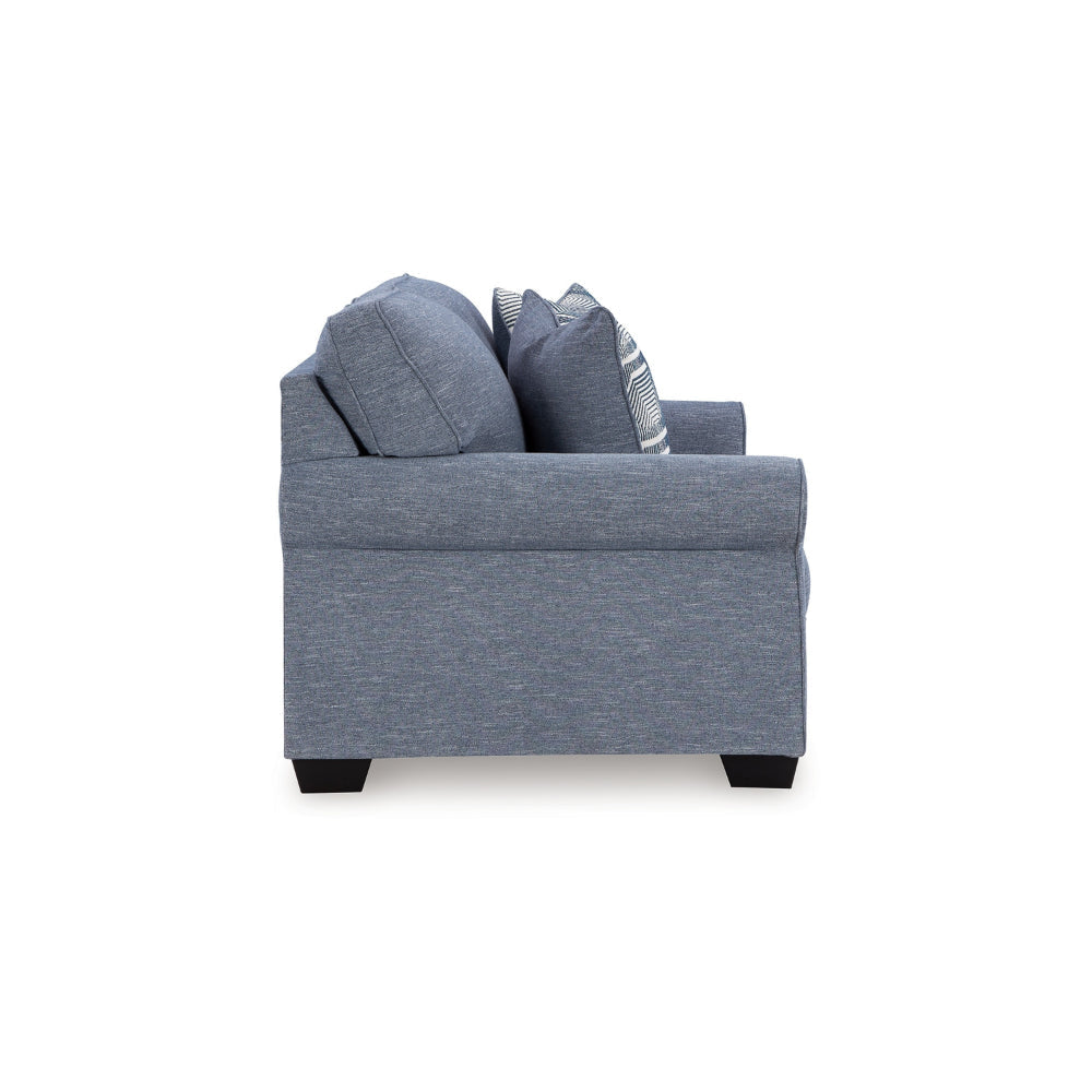 Ashley Sano Loveseat | Denim Blue Polyester | 2 Accent Throw Pillows | 63’’ BM328298
