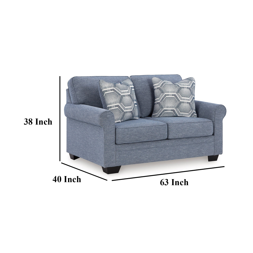 Ashley Sano Loveseat | Denim Blue Polyester | 2 Accent Throw Pillows | 63’’ BM328298
