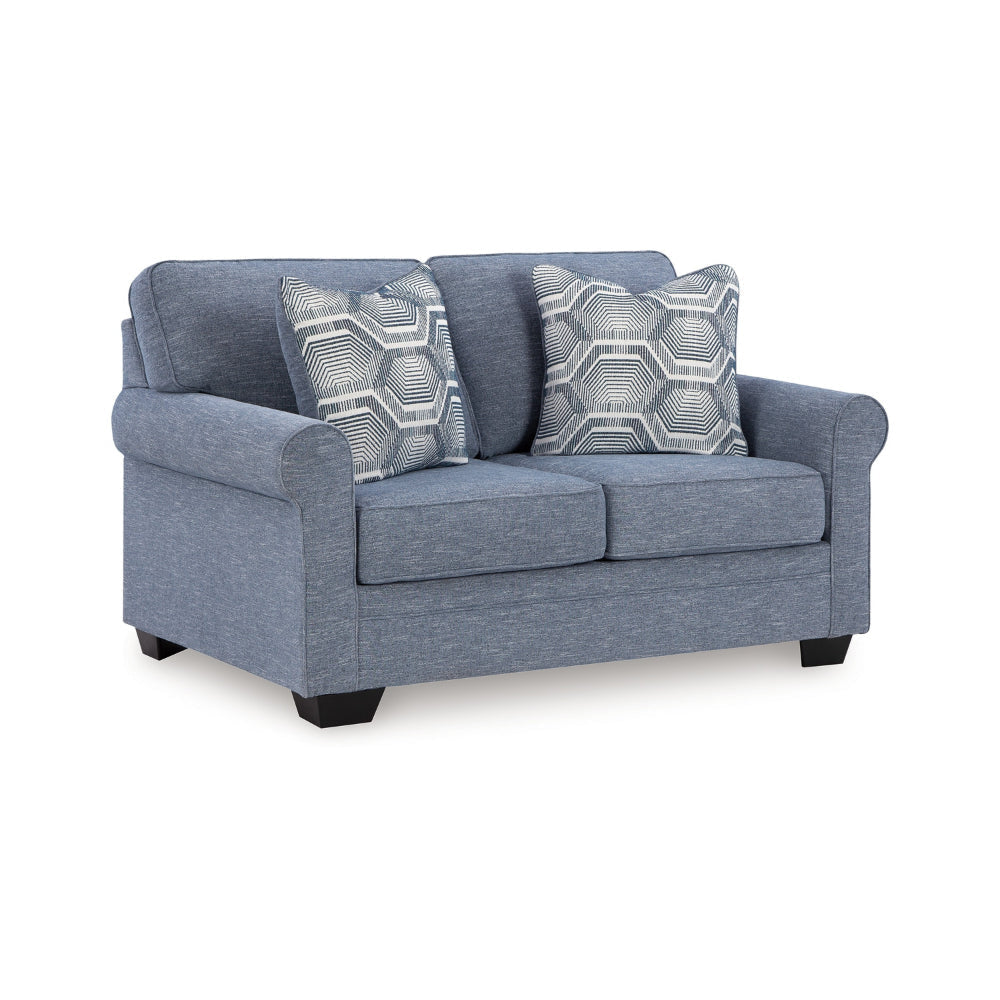 Ashley Sano Loveseat | Denim Blue Polyester | 2 Accent Throw Pillows | 63"
