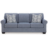 Ashley Sano Sofa | Denim Blue Polyester | 2 Accent Throw Pillows | 88’’ BM328299