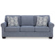 Ashley Sano Sofa | Denim Blue Polyester | 2 Accent Throw Pillows | 88’’ BM328299