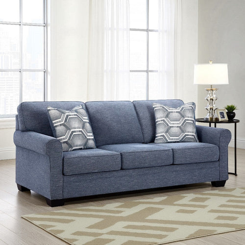 Ashley Sano Sofa | Denim Blue Polyester | 2 Accent Throw Pillows | 88"